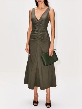 Proenza Schouler Olive Green Ruched Sleeveless Midi Dress